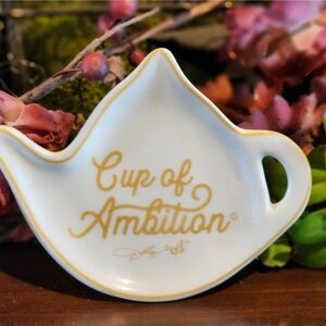 DOLLY Collection White and Gold Cup of Ambition Tea Bag Holder Trinket Dish